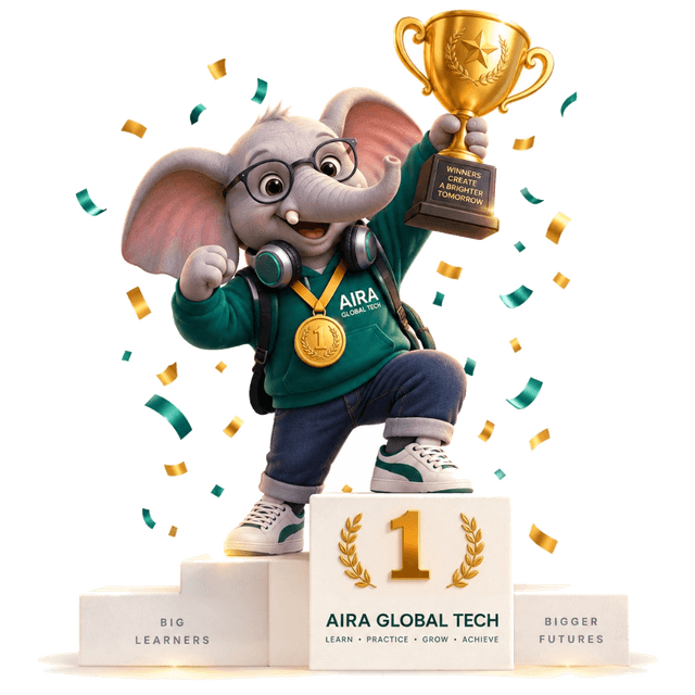 AIRA Student Mascot Celebrating
